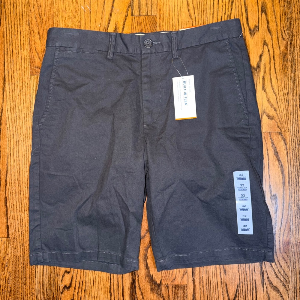 Old Navy Ultimate Slim Built-In Flex Chino Shorts 32 Charcoal Gray
